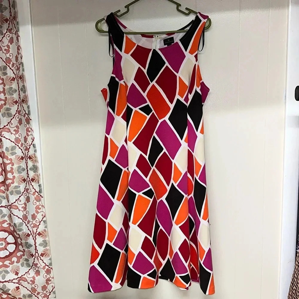 Worthington Fit & Flare Dress Vibrant Color Block Animal Giraffe Print Size 14